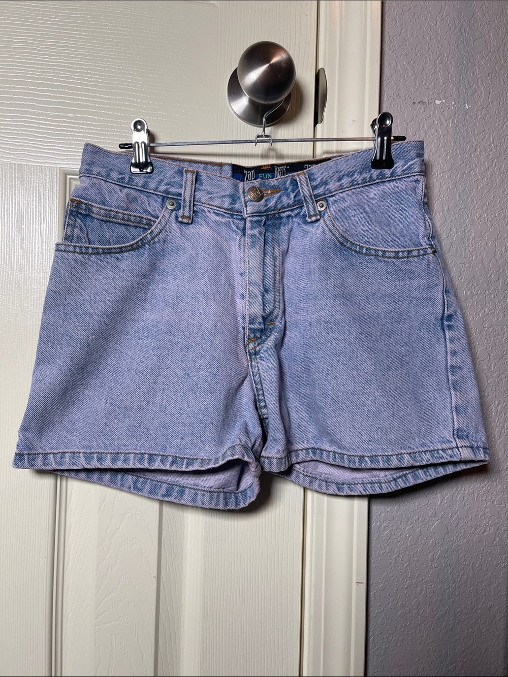 Vintage High-Rise Light Blue/pink Denim Women's Jean Shorts